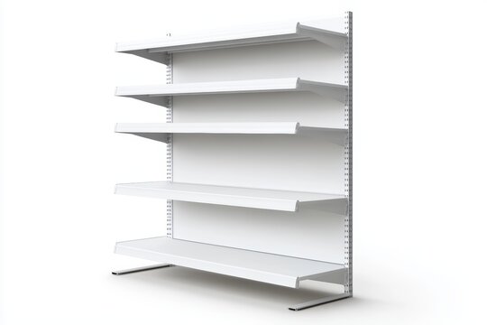 White retail display shelf unit with adjustable tiers for store organization