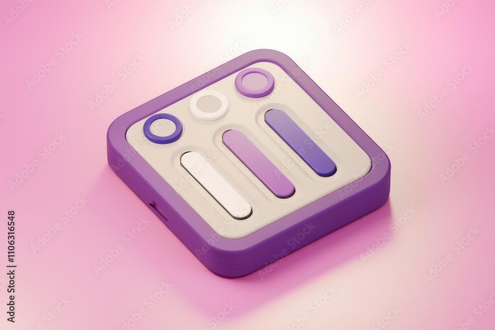 Poster Purple and white 3D rendered control panel with buttons and sliders