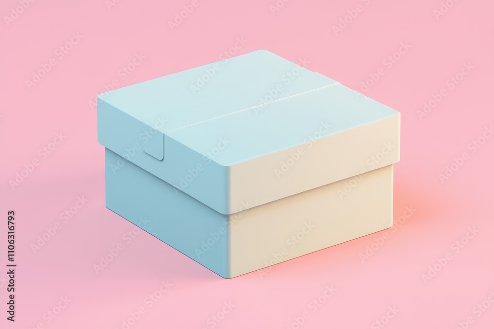 Poster a light blue square box sits on a pink background simple and elegant
