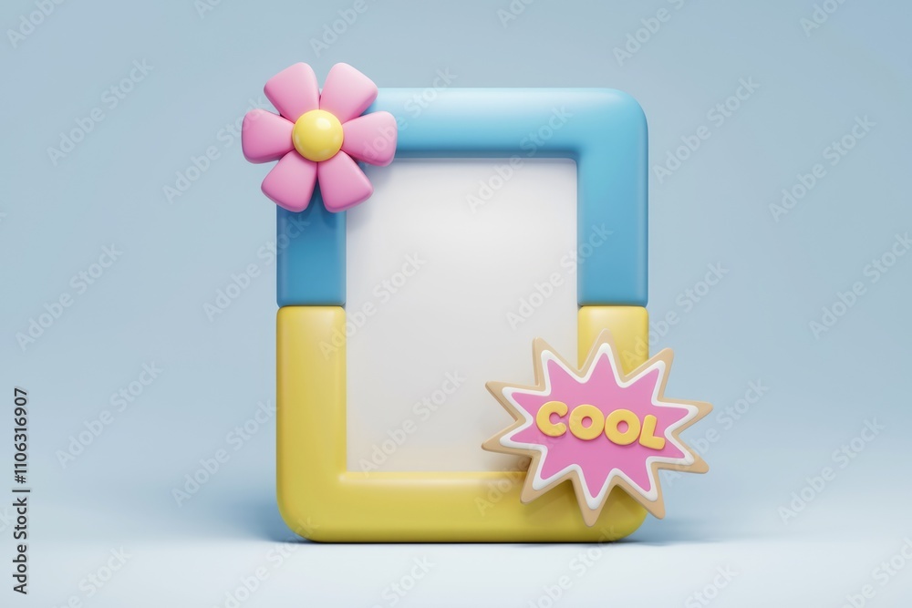 Poster A pastel colored 3D frame with a flower   'COOL' text  and a blank space for your message