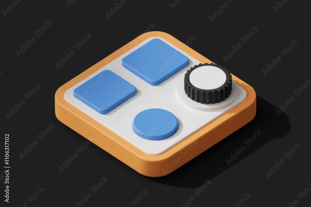 Poster A 3D render of a control panel with buttons and a knob  simple and modern design