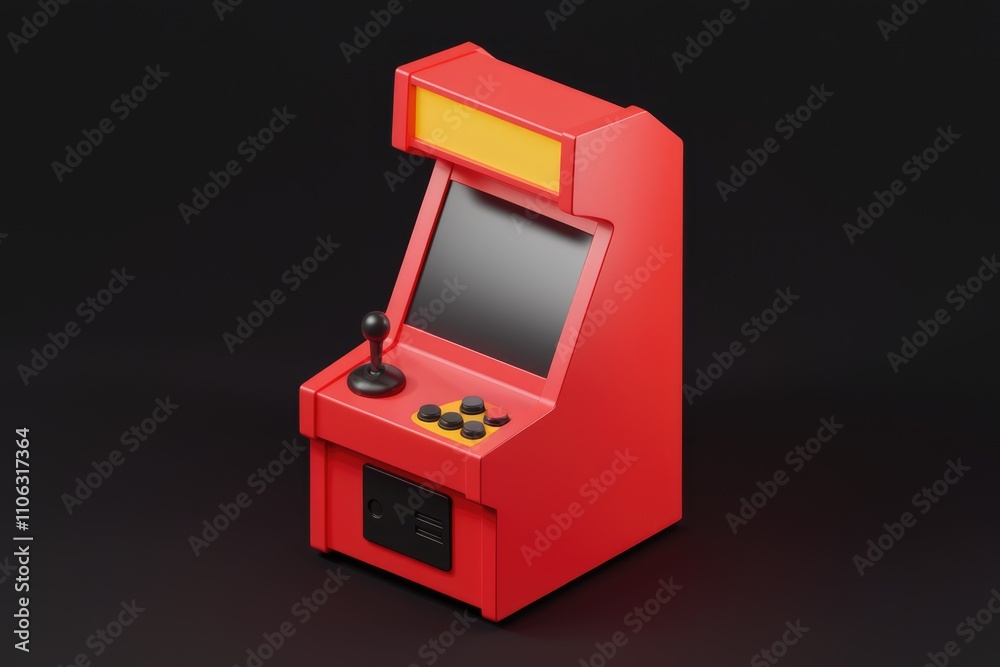 Poster A red retro arcade game machine with joystick and buttons  isolated on transparent background