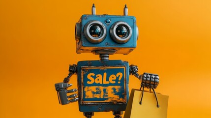 Fototapeta premium A robot enthusiastically holding a shopping bag with 