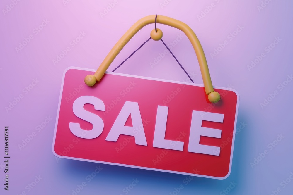 Poster a 3d rendered image of a red sale sign with a yellow handle