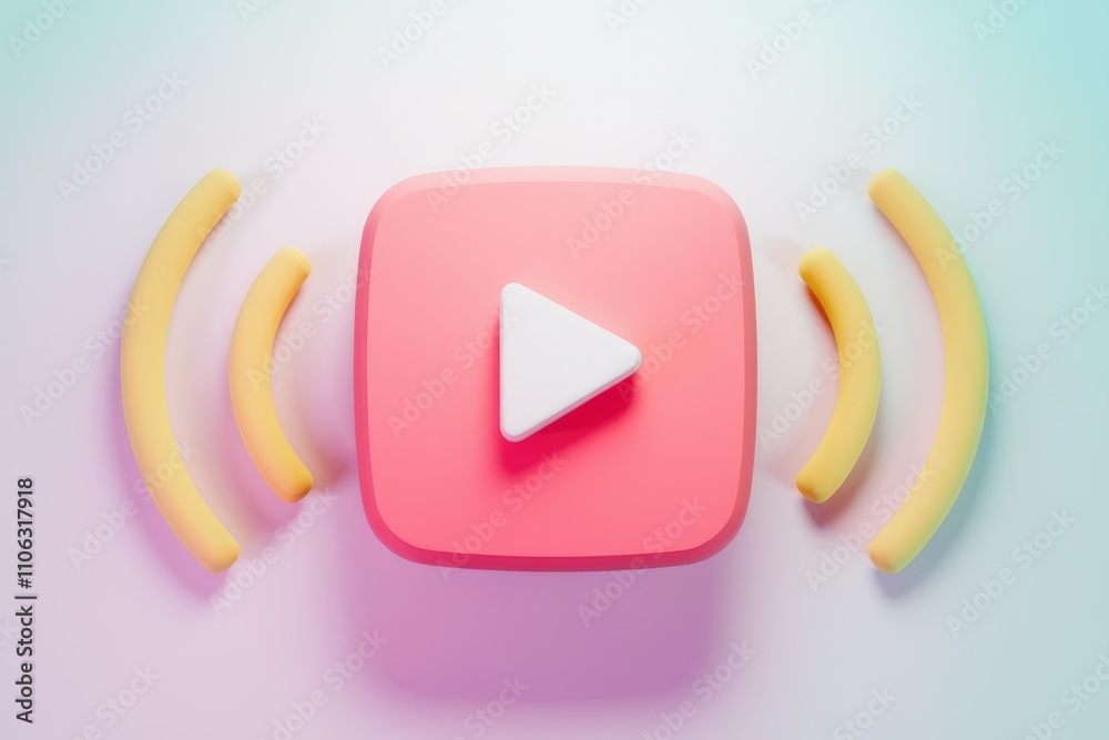 Poster 3D render of a play button icon with wireless signals  symbolizing online video streaming