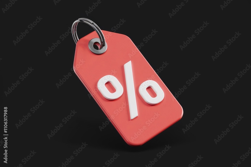 Poster red discount tag with percentage symbol isolated on transparent background