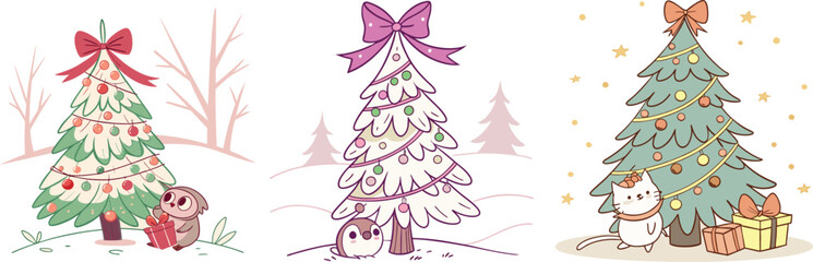 trees with christmas decorate, vector art