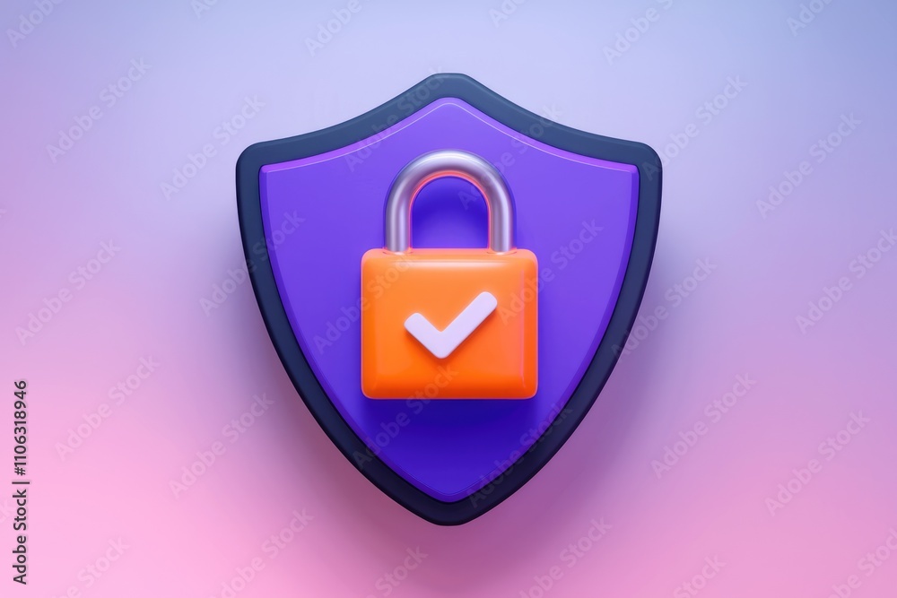Poster secured padlock inside a shield indicating safety and data protection