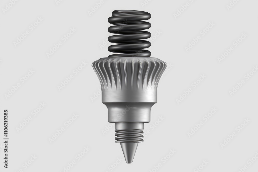 Aufkleber A 3D model of a metallic object with a spring and a threaded base