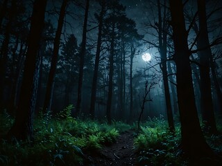 Fototapeta premium Magical forest under moonlit sky.
