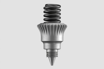 A 3D model of a metallic object with a spring and a threaded base