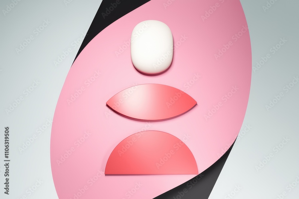 Poster abstract image with pink and white shapes on a pink background