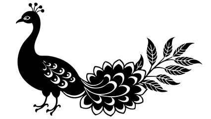 Floral Peacock Silhouette Black Design with Elegant Floral Pattern for Art