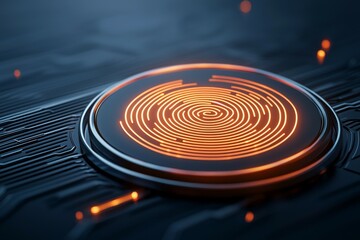 Futuristic circuit board with glowing orange digital interface