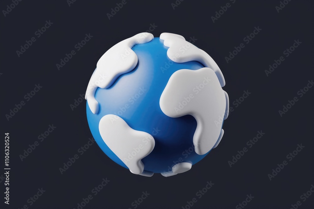 Poster Stylized 3D render of a blue globe with white continents  simple and modern design
