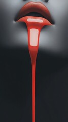 Lips with vibrant red liquid dripping create a striking visual contrast, AI