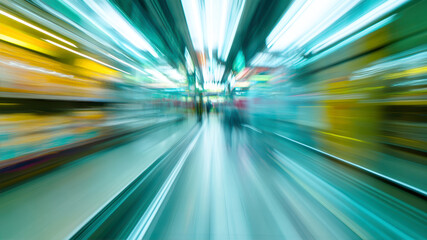 Dynamic blur of vibrant colors capturing the essence of movement in a bustling urban environment
