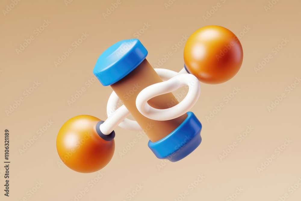 Poster Abstract 3D render of a playful  colorful object with interconnected spheres and cylinders