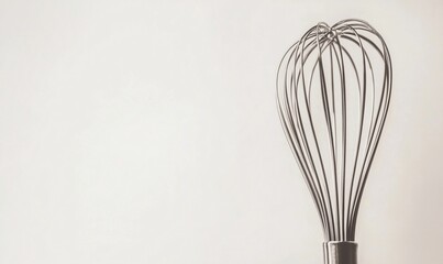 Whisk kitchen utensil, stainless steel, sleek design, isolated on white background