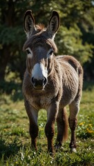 Fototapeta premium Majestic donkeys and a horse in nature, showcasing wildlife.