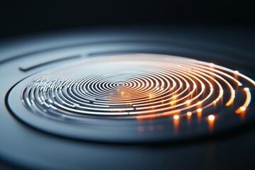 Abstract circular light patterns on dark surface with glowing rings