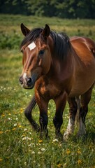 Fototapeta premium Majestic horse grazing in a field.