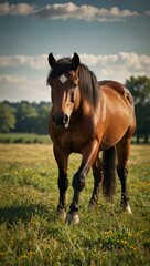 Obraz premium Majestic horse grazing in a field.