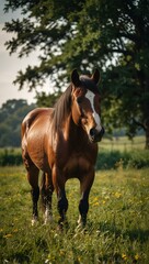 Majestic horse grazing in a field.