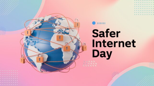 Global internet security  Safer Internet Day  symbolized by a globe wrapped in secure connections