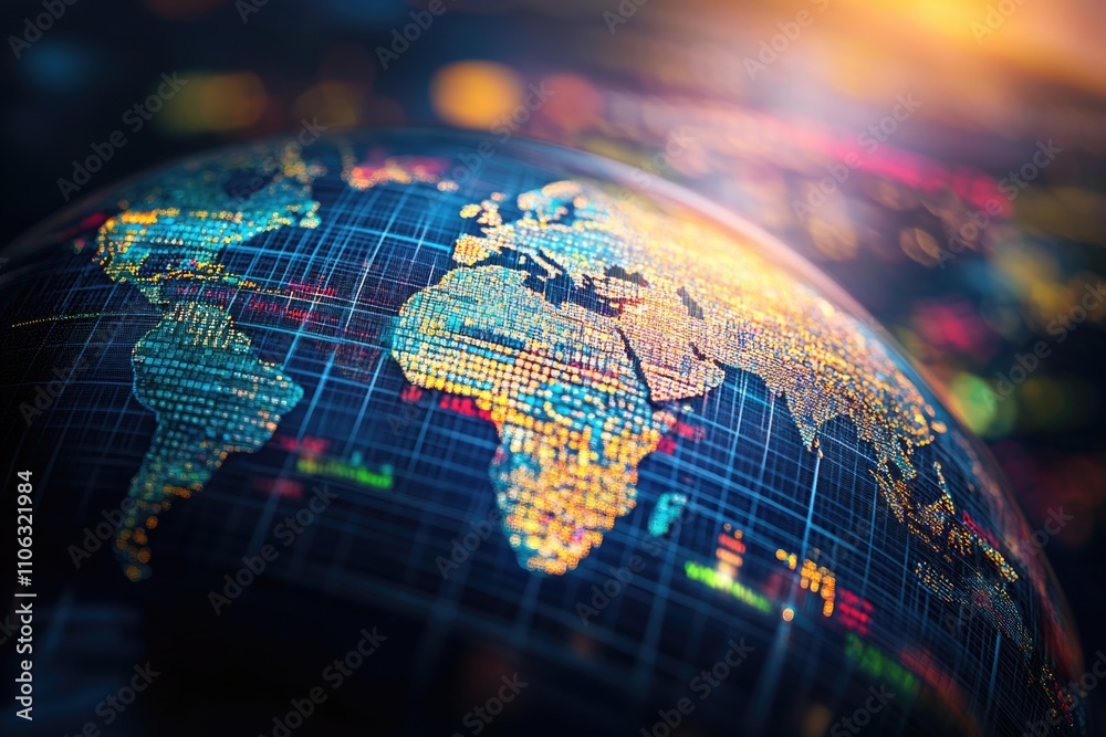 Poster Close-up view of a world map on a globe, suitable for educational or travel-related projects