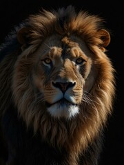 Naklejka premium Majestic lion silhouetted against a black backdrop.