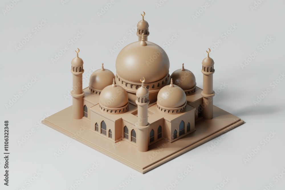 Aufkleber Minimalist 3D mosque rendering with beige color palette.