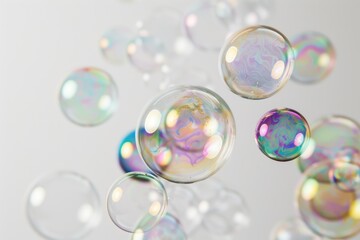 A group of colorful bubbles suspended in mid-air