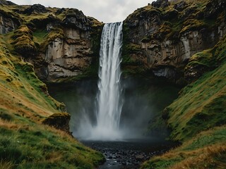 Obraz premium Majestic Seljalandsfoss waterfall in Iceland in slow motion.
