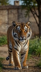 Obraz premium Majestic tiger roaming a rural town.
