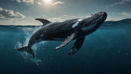 Obraz premium Majestic whale swimming gracefully beneath the ocean.