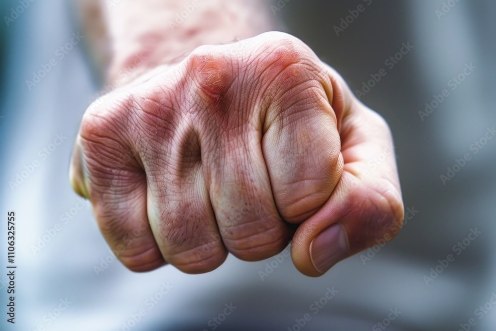 Poster a close-up view of a person's hand grasping an object, with the details blurred to focus on the hand