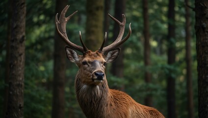 Fototapeta premium Male red deer in the forest.
