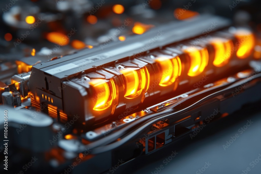 Fototapete close-up shot of a computer motherboard with various components visible