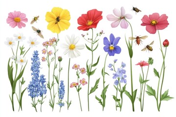 Obraz premium A collection of colorful flowers arranged on a white background