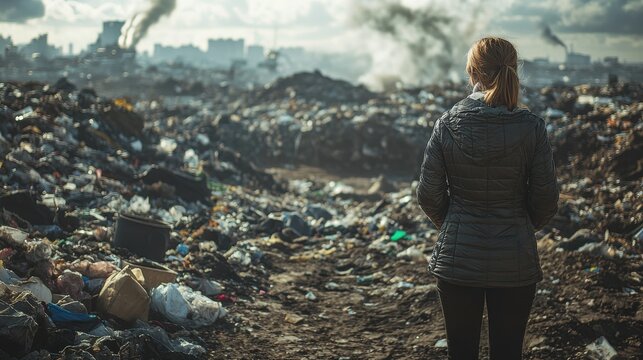 Mujer en un vertedero de basura