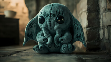 Adorable little cthulhu monster plush toy for cute and spooky themed photoshoots, cthulhu, monster, plush, toy, cute. Eldritch. Illustration