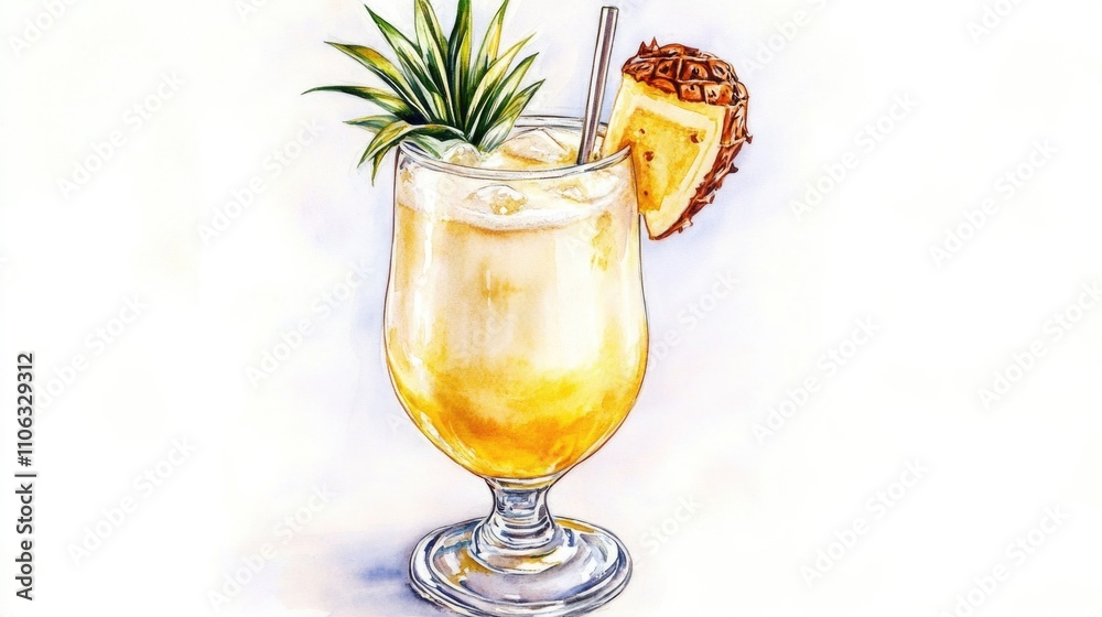 Poster a refreshing pineapple drink topped with a slice of pineapple as a garnish