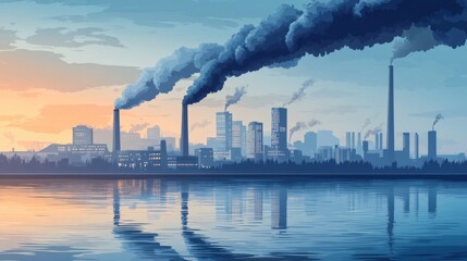 Obraz premium Paisaje industrial con fábricas y contaminación