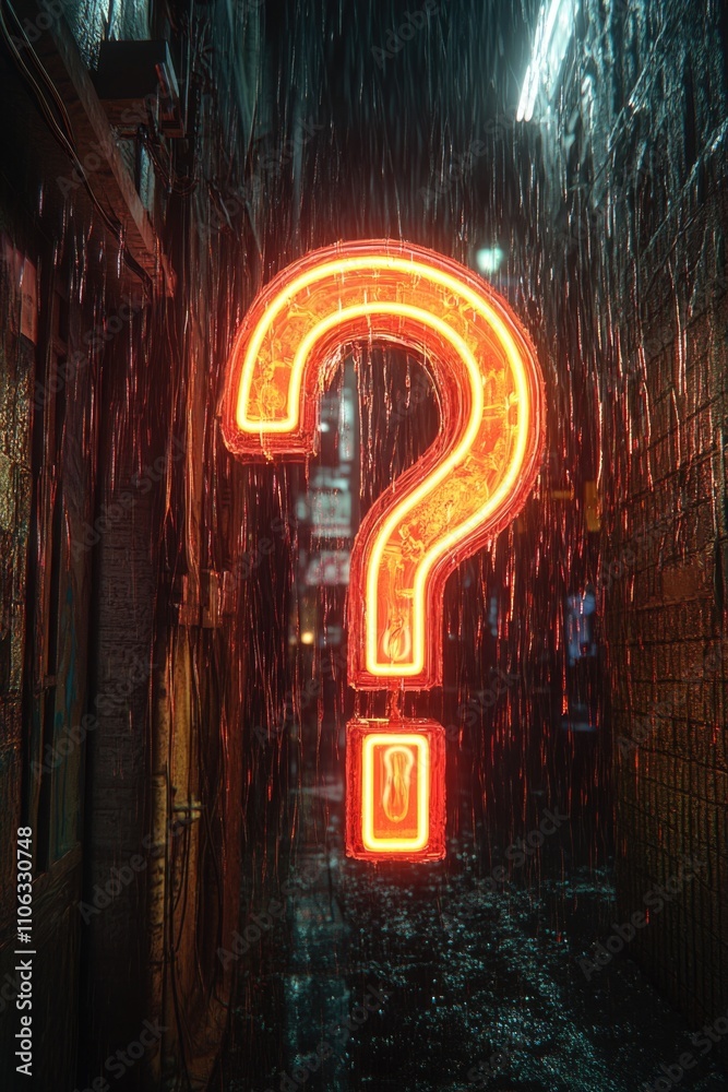 Poster a bright and colorful neon sign featuring a large question mark