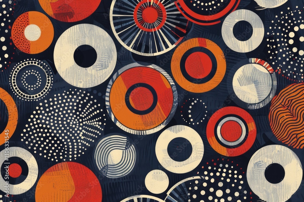 Poster A design featuring interconnected circles and dots on a blue background, suitable for use in educational materials or as a decorative element