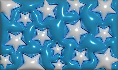 3D Blue Star Wallpaper - Christmas and Holiday Design with Seamless Pattern and Shiny Decoration