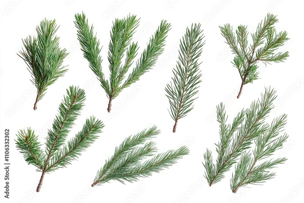 Aufkleber A group of pine branches on a clean and simple white background