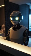 Fototapeta premium Robot futurista en recepción moderna