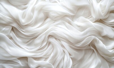 Obraz premium Flowing white silk fabric, soft texture, elegant draping, smooth surface, delicate folds, light and airy appearance, luxurious textile